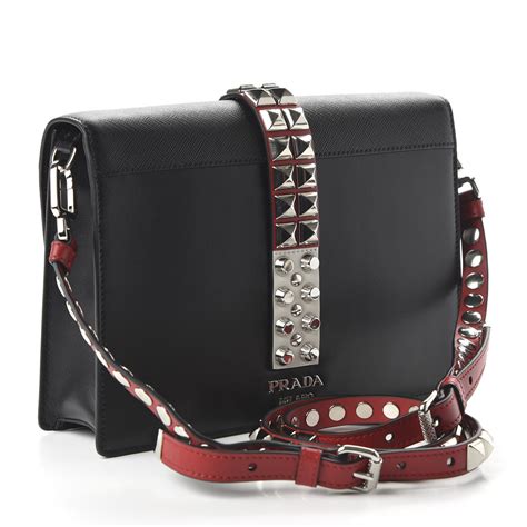 PRADA Saffiano City Calfskin Studded Elektra Shoulder Bag 